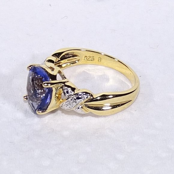 LAB  BLUE TOURMALINE WITH  DIAMONDS - Picture 4 of 7